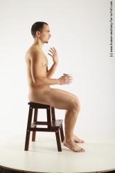 Nude Man White Sitting poses - simple Slim Short Brown Sitting poses - ALL Realistic