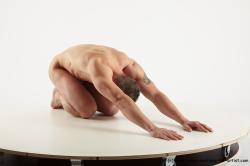 Nude Man White Kneeling poses - ALL Slim Short Brown Kneeling poses - on both knees Realistic