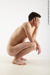 Nude Man White Standing poses - ALL Slim Short Brown Standing poses - knee-bend Realistic