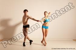 Underwear Woman - Man White Slim Short Brown Dancing Dynamic poses Academic