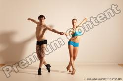 Underwear Woman - Man White Slim Short Brown Dancing Dynamic poses Academic