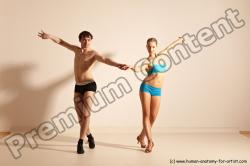 Underwear Woman - Man White Slim Short Brown Dancing Dynamic poses Academic