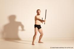 Underwear Fighting Man White Moving poses Slim Short Blond Dynamic poses Academic