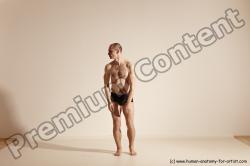 Underwear Gymnastic poses Man White Slim Bald Dancing Dynamic poses Academic