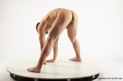 Nude Man White Standing poses - ALL Slim Short Standing poses - bend over Black Realistic