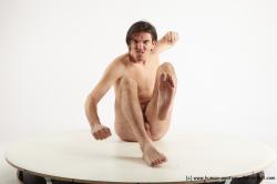 Nude Man White Sitting poses - simple Slim Short Brown Sitting poses - ALL Realistic