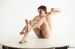 Nude Man White Sitting poses - simple Slim Short Brown Sitting poses - ALL Realistic