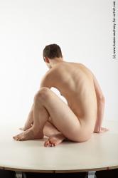 Nude Man White Sitting poses - simple Slim Short Brown Sitting poses - ALL Realistic