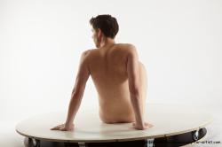 Nude Man White Sitting poses - simple Slim Short Brown Sitting poses - ALL Realistic