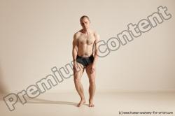 Underwear Gymnastic poses Man White Slim Bald Dancing Dynamic poses Academic