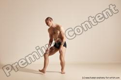 Underwear Gymnastic poses Man White Slim Bald Dancing Dynamic poses Academic