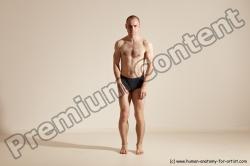 Underwear Gymnastic poses Man White Slim Bald Dancing Dynamic poses Academic