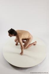 Nude Man White Kneeling poses - ALL Slim Short Brown Kneeling poses - on one knee Multi angles poses Realistic