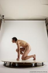 Nude Man White Kneeling poses - ALL Slim Short Brown Kneeling poses - on one knee Multi angles poses Realistic