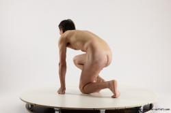 Nude Man White Kneeling poses - ALL Slim Short Brown Kneeling poses - on one knee Multi angles poses Realistic