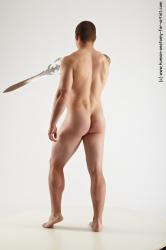 Nude Fighting with sword Man White Standing poses - ALL Slim Short Brown Standing poses - simple Realistic