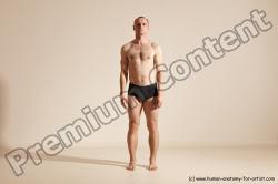 Underwear Gymnastic poses Man White Slim Bald Dancing Dynamic poses Academic