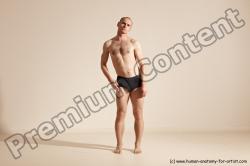 Underwear Gymnastic poses Man White Slim Bald Dancing Dynamic poses Academic