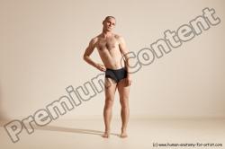 Underwear Gymnastic poses Man White Slim Bald Dancing Dynamic poses Academic