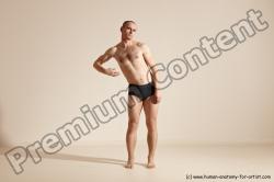 Underwear Gymnastic poses Man White Slim Bald Dancing Dynamic poses Academic