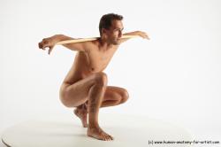 Nude Man White Standing poses - ALL Slim Short Brown Standing poses - knee-bend Realistic