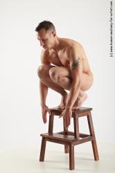 Nude Man White Standing poses - ALL Slim Short Brown Standing poses - knee-bend Realistic