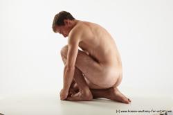 Nude Man White Slim Short Brown Sitting poses - ALL Sitting poses - on knees Realistic