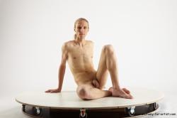 Nude Man White Sitting poses - simple Slim Long Blond Sitting poses - ALL Realistic