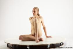 Nude Man White Sitting poses - simple Slim Long Blond Sitting poses - ALL Realistic