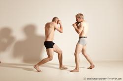 Underwear Martial art Man - Man White Moving poses Slim Short Blond Dynamic poses Academic