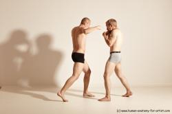 Underwear Martial art Man - Man White Moving poses Slim Short Blond Dynamic poses Academic