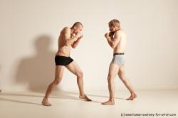 Underwear Martial art Man - Man White Moving poses Slim Short Blond Dynamic poses Academic