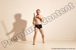 Underwear Fighting Man White Moving poses Slim Short Blond Dynamic poses Academic