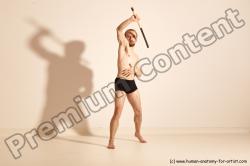 Underwear Fighting Man White Moving poses Slim Short Blond Dynamic poses Academic