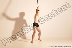 Underwear Fighting Man White Moving poses Slim Short Blond Dynamic poses Academic