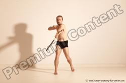 Underwear Fighting Man White Moving poses Slim Short Blond Dynamic poses Academic