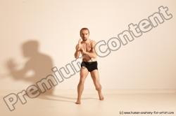 Underwear Fighting Man White Moving poses Slim Short Blond Dynamic poses Academic