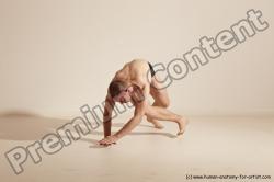 Underwear Gymnastic poses Man White Slim Bald Dancing Dynamic poses Academic