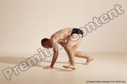 Underwear Gymnastic poses Man White Slim Bald Dancing Dynamic poses Academic