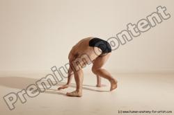 Underwear Gymnastic poses Man White Slim Bald Dancing Dynamic poses Academic