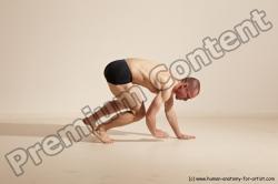 Underwear Gymnastic poses Man White Slim Bald Dancing Dynamic poses Academic