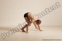 Underwear Gymnastic poses Man White Slim Bald Dancing Dynamic poses Academic