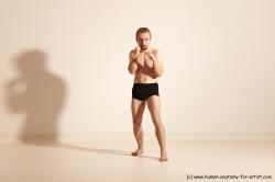 Underwear Fighting Man White Moving poses Slim Short Blond Dynamic poses Academic