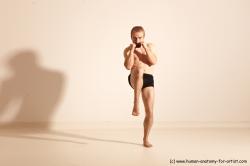 Underwear Fighting Man White Moving poses Slim Short Blond Dynamic poses Academic