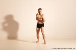 Underwear Fighting Man White Moving poses Slim Short Blond Dynamic poses Academic