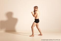 Underwear Fighting Man White Moving poses Slim Short Blond Dynamic poses Academic