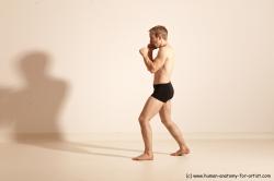 Underwear Fighting Man White Moving poses Slim Short Blond Dynamic poses Academic