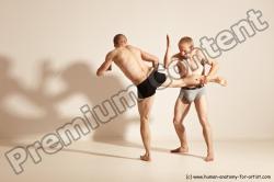 Underwear Martial art Man - Man White Moving poses Athletic Short Brown Dynamic poses Academic