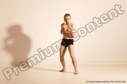 Underwear Fighting Man White Moving poses Slim Short Blond Dynamic poses Academic