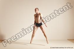 Underwear Gymnastic poses Man White Slim Bald Dancing Dynamic poses Academic